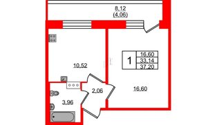 Квартира в ЖК Удача, 1 комнатная, 37.2 м², 3 этаж