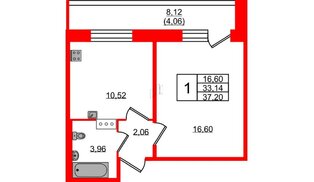 Квартира в ЖК Удача, 1 комнатная, 37.2 м², 6 этаж