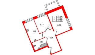 Квартира в ЖК Удача, 2 комнатная, 45.25 м², 1 этаж