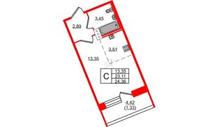 Квартира в ЖК Удача, студия, 24.3 м², 10 этаж