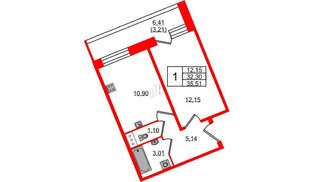 Квартира в ЖК Удача, 1 комнатная, 35.7 м², 10 этаж