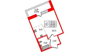 Квартира в ЖК Удача, студия, 27.5 м², 1 этаж