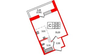 Квартира в ЖК Удача, студия, 27.2 м², 2 этаж