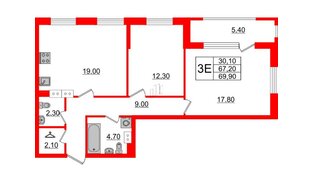 Квартира в ЖК Тайм Сквер, 2 комнатная, 69.9 м², 4 этаж