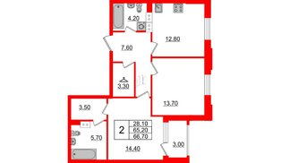 Квартира в ЖК Тайм Сквер, 2 комнатная, 66.7 м², 6 этаж