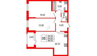 Квартира в ЖК Тайм Сквер, 2 комнатная, 66.5 м², 7 этаж