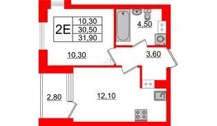Квартира в ЖК Тайм Сквер, 1 комнатная, 31.9 м², 12 этаж