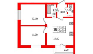 Квартира в ЖК «Дуэт», 2 комнатная, 48.2 м², 8 этаж