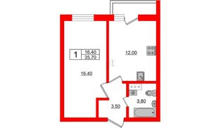 Квартира в ЖК «Дуэт», 1 комнатная, 36.9 м², 5 этаж