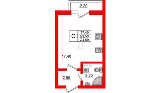 Квартира в ЖК «Дуэт», студия, 24.6 м², 7 этаж