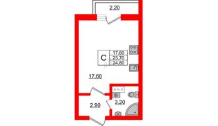 Квартира в ЖК «Дуэт», студия, 24.9 м², 3 этаж