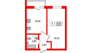 Квартира в ЖК «Дуэт», 1 комнатная, 36.8 м², 8 этаж