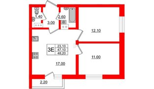 Квартира в ЖК «Дуэт», 2 комнатная, 48.2 м², 7 этаж
