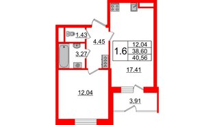 Квартира в ЖК Зеленый квартал на Пулковских высотах, 1 комнатная, 38.6 м², 1 этаж