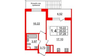 Квартира в ЖК Зеленый квартал на Пулковских высотах, 1 комнатная, 35.02 м², 1 этаж