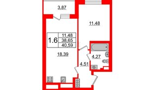 Квартира в ЖК Зеленый квартал на Пулковских высотах, 1 комнатная, 38.65 м², 2 этаж