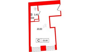 Апартаменты в ЖК UNO, студия, 23 м², 5 этаж