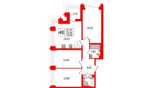 Квартира в ЖК Морская набережная.SeaView 2, 3 комнатная, 74.99 м², 17 этаж