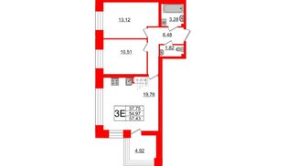 Квартира в ЖК Морская набережная.SeaView 2, 2 комнатная, 57.43 м², 4 этаж