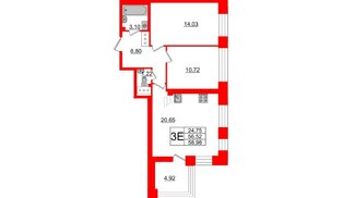 Квартира в ЖК Морская набережная.SeaView 2, 2 комнатная, 58.98 м², 3 этаж