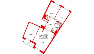 Квартира в ЖК Морская набережная.SeaView 2, 3 комнатная, 87.35 м², 14 этаж