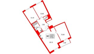 Квартира в ЖК Морская набережная.SeaView 2, 3 комнатная, 87.45 м², 14 этаж