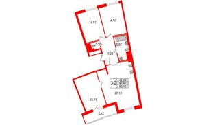 Квартира в ЖК Морская набережная.SeaView 2, 3 комнатная, 88.16 м², 14 этаж