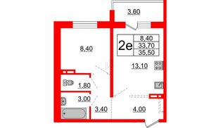 Квартира в ЖК Сибирь, 1 комнатная, 35.5 м², 2 этаж