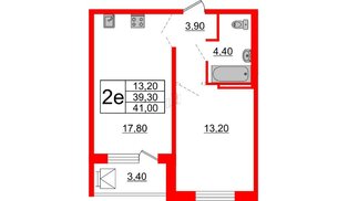 Квартира в ЖК Сибирь, 1 комнатная, 41 м², 14 этаж