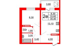 Квартира в ЖК Сибирь, 1 комнатная, 35.4 м², 16 этаж