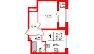 Квартира в ЖК БелАРТ, 1 комнатная, 31.8 м², 18 этаж