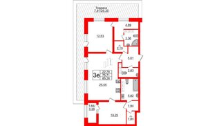 Квартира в ЖК БелАРТ, 2 комнатная, 85.26 м², 19 этаж