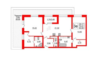 Квартира в ЖК БелАРТ, 2 комнатная, 83.95 м², 19 этаж
