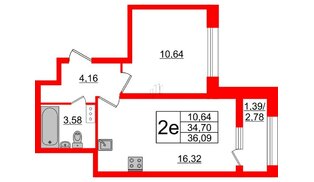 Квартира в ЖК БелАРТ, 1 комнатная, 36.09 м², 6 этаж