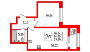 Квартира в ЖК БелАРТ, 1 комнатная, 35.89 м², 13 этаж