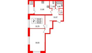 Квартира в ЖК БелАРТ, 2 комнатная, 60.92 м², 3 этаж