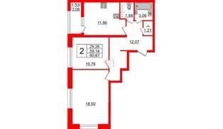 Квартира в ЖК БелАРТ, 2 комнатная, 60.67 м², 15 этаж