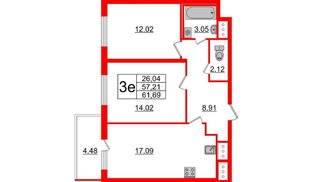 Квартира в ЖК ЯСНО.ЯНИНО, 2 комнатная, 57.21 м², 3 этаж