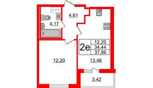 Квартира в ЖК ЯСНО.ЯНИНО, 1 комнатная, 34.44 м², 2 этаж