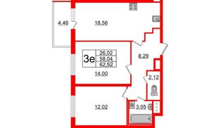 Квартира в ЖК ЯСНО.ЯНИНО, 2 комнатная, 58.04 м², 8 этаж