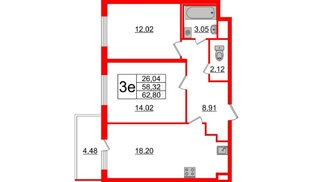 Квартира в ЖК ЯСНО.ЯНИНО, 2 комнатная, 58.32 м², 1 этаж