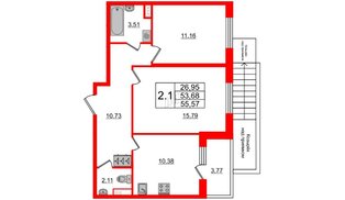 Квартира в ЖК Солнечный город. Резиденции, 2 комнатная, 53.68 м², 1 этаж