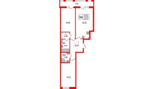 Квартира в ЖК Велламо, 2 комнатная, 77.03 м², 2 этаж