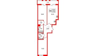 Квартира в ЖК Велламо, 2 комнатная, 76.64 м², 5 этаж