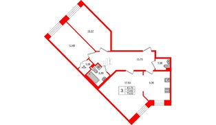 Квартира в ЖК Стороны Света, 3 комнатная, 73.62 м², 1 этаж