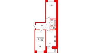 Квартира в ЖК Стороны Света, 2 комнатная, 51.4 м², 12 этаж