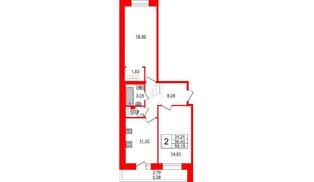 Квартира в ЖК Стороны Света, 2 комнатная, 59.19 м², 2 этаж
