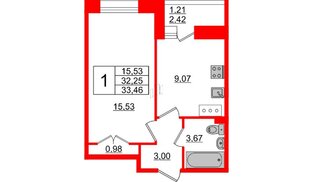 Квартира в ЖК Стороны Света, 1 комнатная, 33.46 м², 14 этаж
