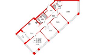 Квартира в ЖК Glorax Premium Василеостровский, 4 комнатная, 90.4 м², 18 этаж