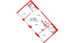 Квартира в ЖК Glorax Premium Василеостровский, 2 комнатная, 73.49 м², 15 этаж